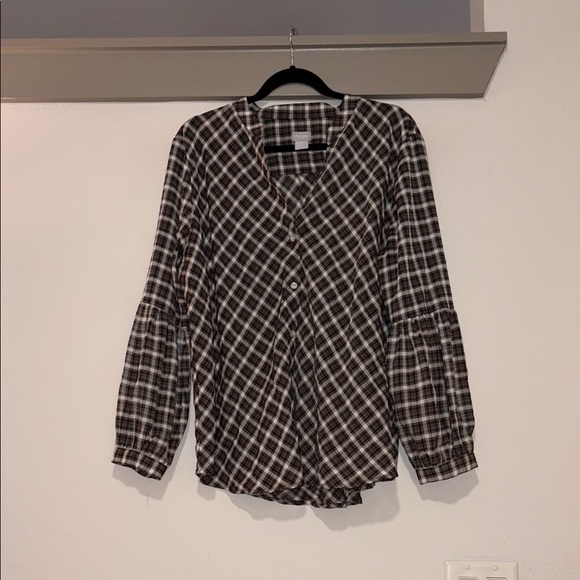 Chico’s Puckered Plaid Billow Sleeve Blouse SZ 3/US 16/18 EUC - Picture 3 of 7